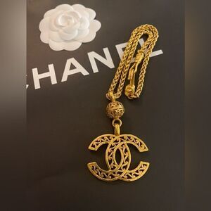 Chanel Coco Mark Necklace Vintage Pendant Gold Plated Made In France 1996